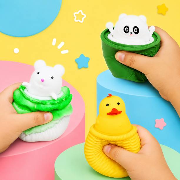 Buddynjoy Pop Up Animal Squishy Toy, Assorted Design, Soft Silicone Stress Relief Toy Bath Toy