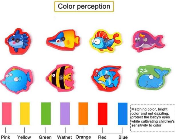 Laaliya Wooden Fishing Magnetic toys-15 Pieces) -Birthday Gift 3-6 Year Boys and Girls Bath Toy