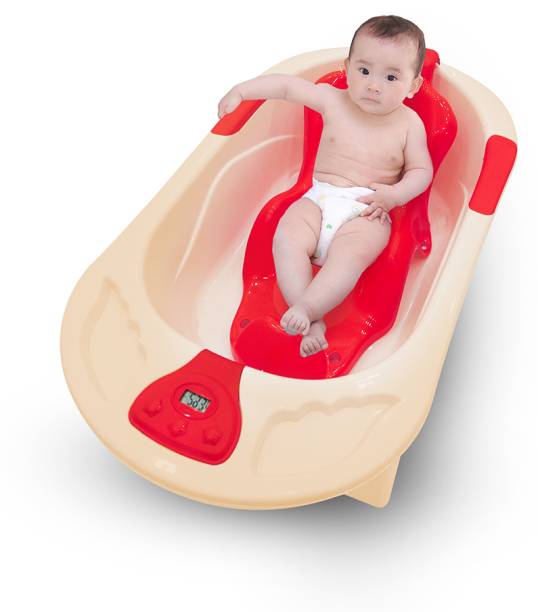 StarAndDaisy Baby Bath Tub with Seat Sling and Temperature Sensor and Detachable Wheels