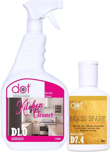 dot Homecare Products Kitchen Cleaner 1100Ml Heavy Oil Stain Remover Hard Stains Spray & Wipe For Toughest House Hold Stains - Free Brass Spark 50Ml