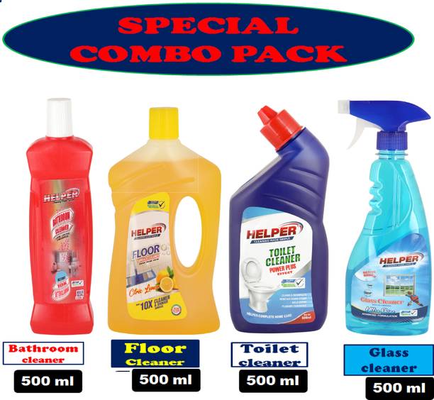 HELPER Bathroom & Floor cleaner Combo Pack -500ml Each PACK OF 4 LEMON