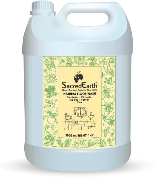 SacredEarth Natural & Organic Floor Wash Liquid With Soap Nuts, Aloe Vera and Tea Tree | Pet and Baby Safe Eco-friendly Disinfectant Floor Cleaner (5000 ml) Natural Fragrance