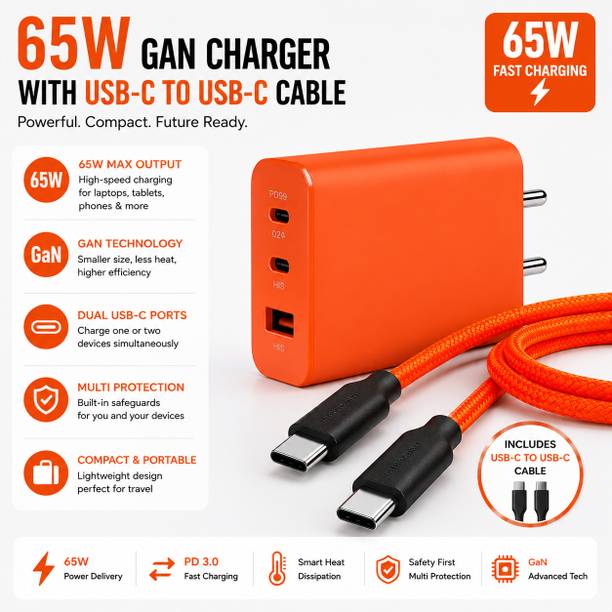 ULTRADART 65 W GaN 6.5 A Wall Charger for Mobile with Detachable Cable