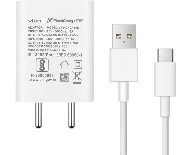 vivo 44 W Quick Charge 4 A Wall Charger for Mobile with Detachable Cable