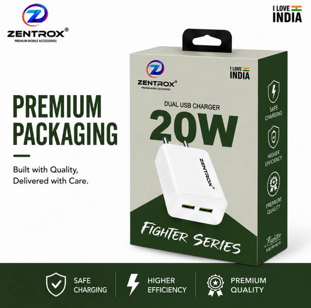 Zentrox 20 W Adaptive Fast Charging 2.4 A Dual Port Mobile Charger with Detachable Cable
