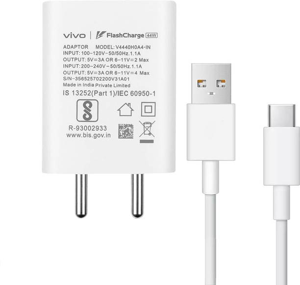 vivo 44 W Quick Charge 4 A Wall Charger for Mobile with Detachable Cable