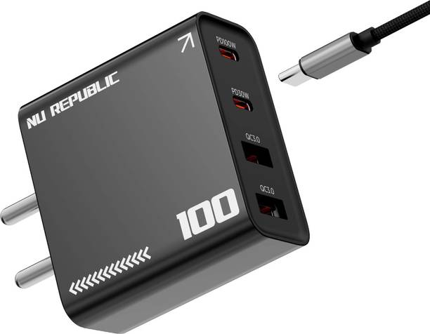 Nu Republic 100 W GaN 5 A Wall Charger for Mobile with Detachable Cable