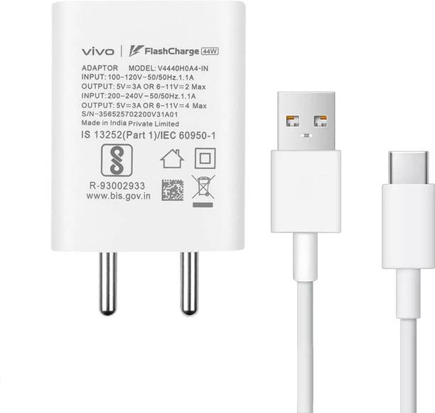 vivo 44 W Quick Charge 4 A Wall Charger for Mobile with Detachable Cable