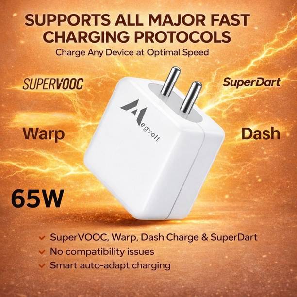 MegVolt 65 W VOOC 7 A Wall Charger for Mobile with Detachable Cable