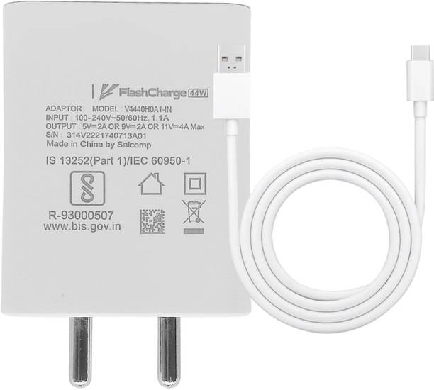 vivo 44 W Quick Charge 4 A Wall Charger for Mobile with Detachable Cable
