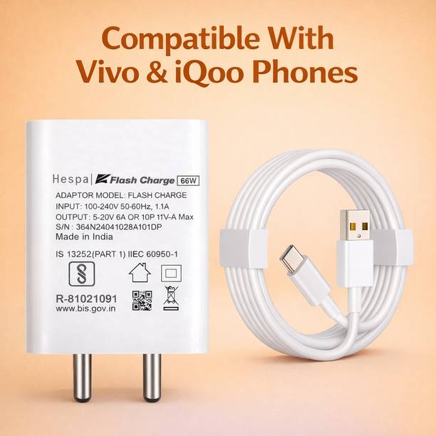 Hespa 66 W Supercharge Wall Charger for Mobile with Detachable Cable