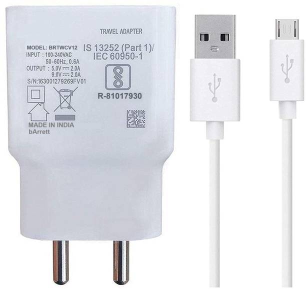 bArrett 12 W Quick Charge 2.4 A Wall Charger for Mobile with Detachable Cable
