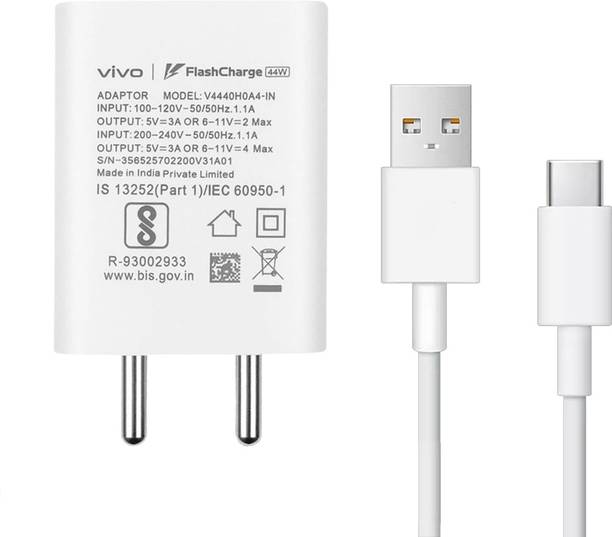 vivo 44 W Quick Charge 4 A Wall Charger for Mobile with Detachable Cable
