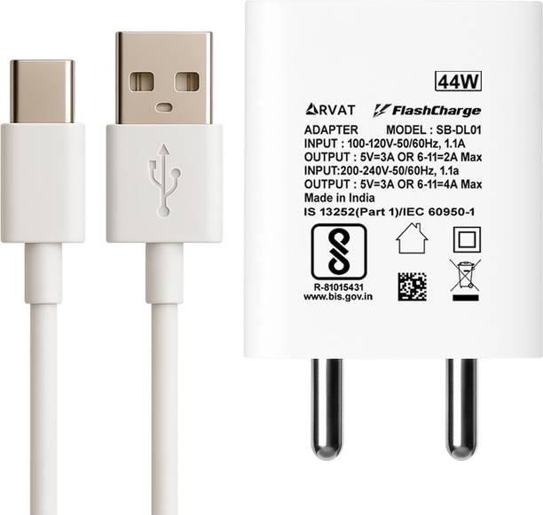 RVAT 44 W Quick Charge 4 A Wall Charger for Mobile with Detachable Cable