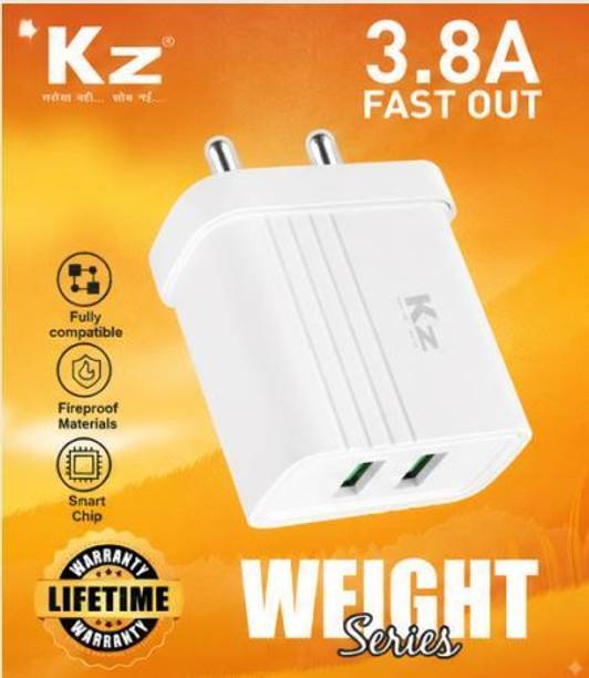 Kz Adaptive Fast Charging 4 A Dual Port Mobile Charger with Detachable Cable