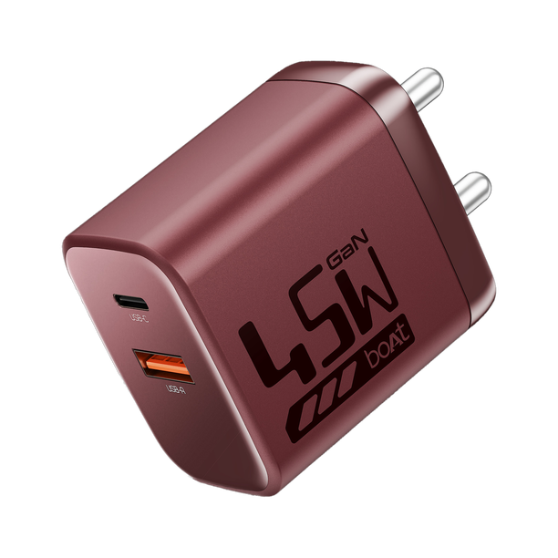 boAt 45 W GaN 3 A Wall Charger for Mobile with Detachable Cable