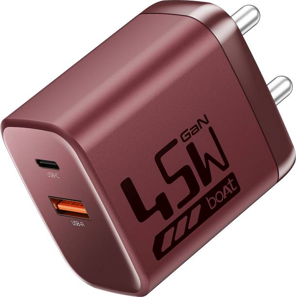 boAt 45 W GaN 3 A Wall Charger for Mobile with Detachable Cable