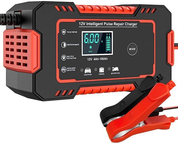 HASTHIP Car Battery Charger, Smart Car Battery Charger 12V 6A Automatic, LCD 12V Pulse Vehicle Tool Roll