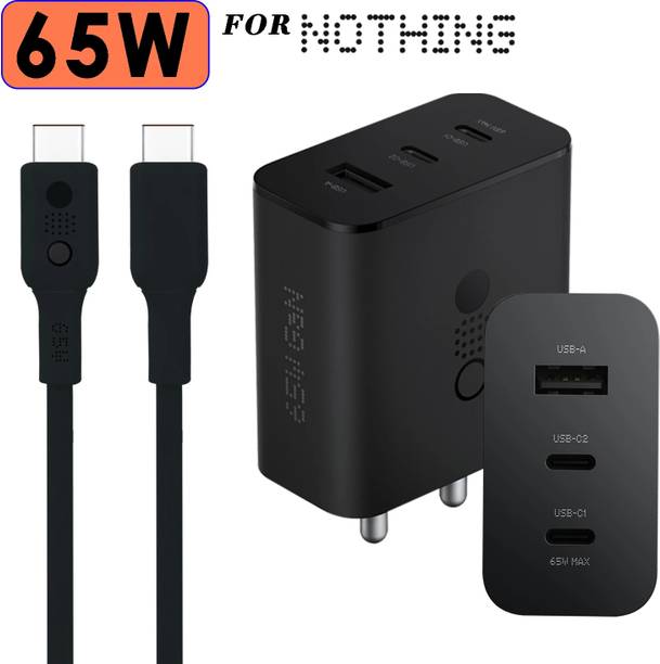 Kizzy 65 W Power GaN 3 A 3 Port Mobile Charger with Detachable Cable