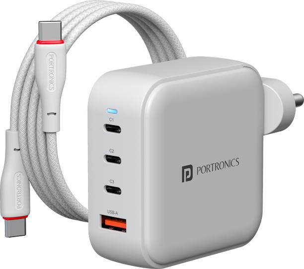Portronics 100 W GaN 5 A Wall Charger for Mobile with Detachable Cable