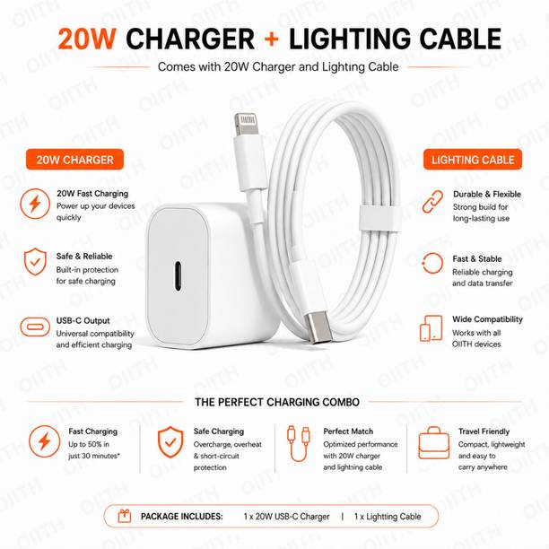 OIITH 20 W PD 2.5 A Wall Charger for Mobile with Detachable Cable
