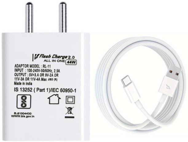 vivo 44 W Quick Charge 4 A Wall Charger for Mobile with Detachable Cable