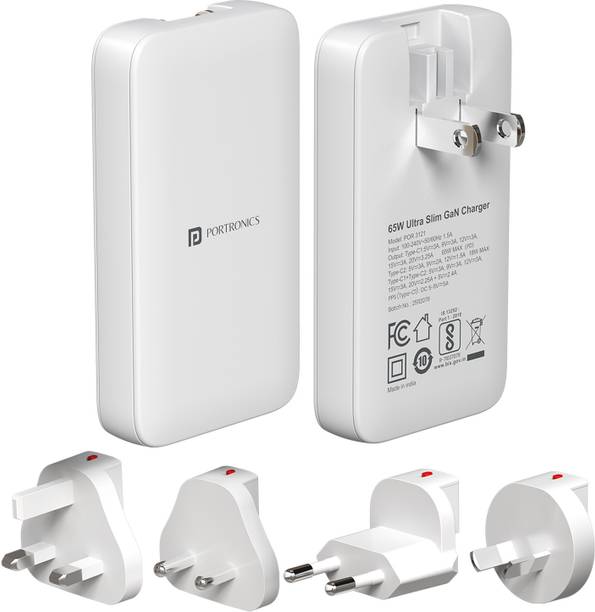 Portronics 65 W GaN 3 A Wall Charger for Mobile