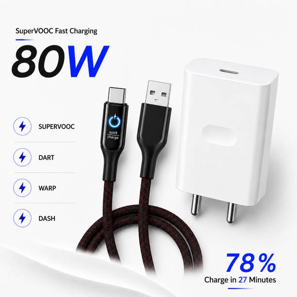 CLAT 80 W SuperVOOC 6 A Wall Charger for Mobile with Detachable Cable