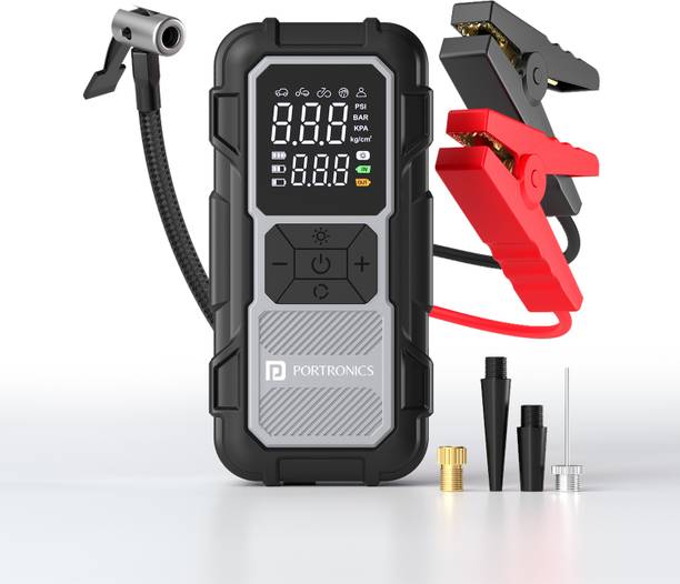 Portronics Vayucop Neo 2-in-1 Rechargeable Jump Starter & Tyre Inflator, 150 PSI, 8000mAh 1.25 ft Battery Jumper Starter