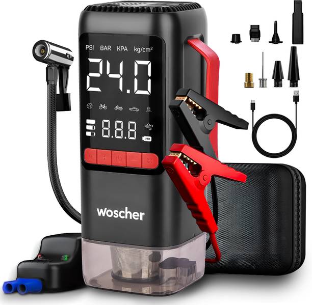 Woscher i5 6in1 Portable Car Jump Starter|150 PSI Digital Tyre Inflator & Vacuum Cleaner 1 ft Battery Jumper Starter