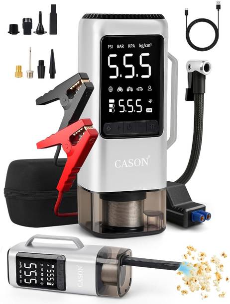 CASON 6 in 1 Tyre Inflator for Car,Bike with Car Battery Jump Starter,Vaccum Cleaner 1 ft Battery Jumper Starter