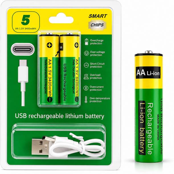hirva creation AA 1.5V 3400mWh USB Type-C Rechargeable Li-ion Batteries, Pack of 2 Battery