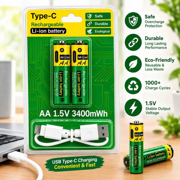 SHOPOWARE AA Lithium ion battery, Type C Rechargeable Batteries, Up to 3400 mWh Capacity  Battery
