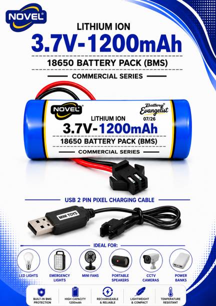 NOVEL 3.7V 1200mAh 18650 JST 2 PIN CONNECTOR WITH CHARGING CABLE  Battery