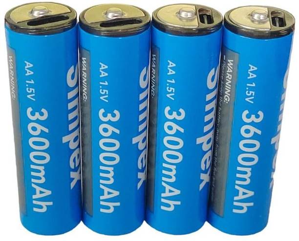 Simpex 3600mAh High Power AA Rechargeable Lithium Ion  with C Type Charging  Battery