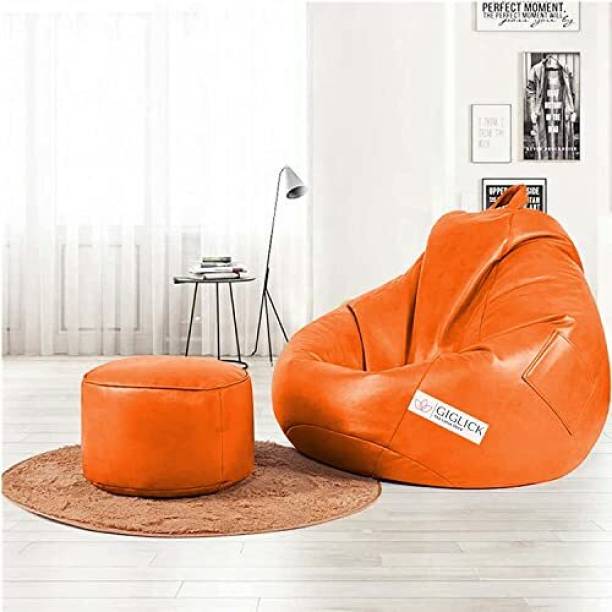 GIGLICK XXXL Faux Leather Bean Bag & Footrest Filled with Beans Bean Bag Chair  With Bean Filling