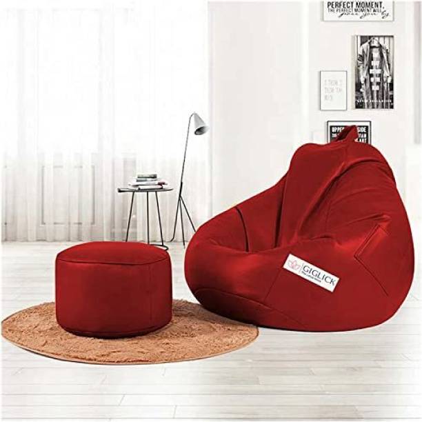 GIGLICK XXXL Faux Leather Bean Bag & Footrest Filled with Beans Bean Bag Chair  With Bean Filling