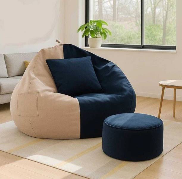 MANSU 4XL Bean Bag with Footstool & Cushion Ready to Use Teardrop Bean Bag  With Bean Filling
