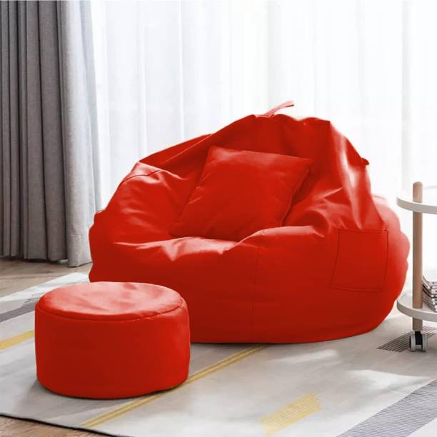 GIGLICK 4XL GIGLICK 4XL Bean Bag Cushion and Footrest Filled with Beans-RED Bean Bag Chair  With Bean Filling