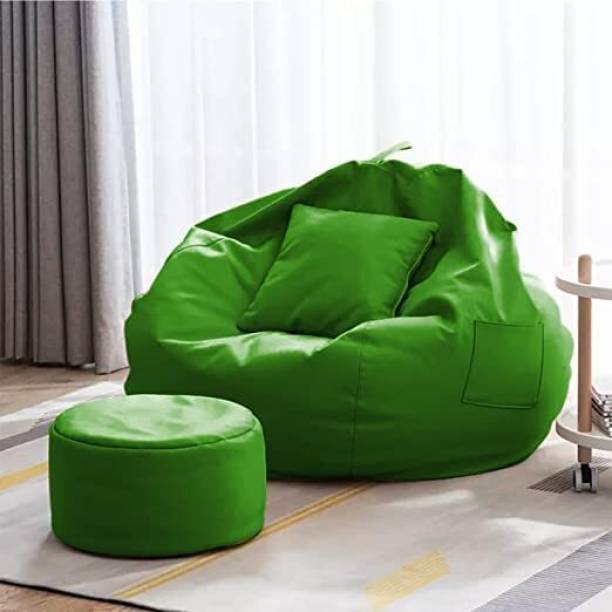 GIGLICK XXXL Faux Leather Leatherette Bean Bag with Footrest and Cushion Filled with Beans Bean Bag Chair  With Bean Filling