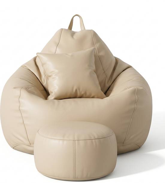 GIGLICK 4XL GIGLICK 4XL Bean Bag Cushion and Footrest Filled with Beans- CREAM Bean Bag Chair  With Bean Filling