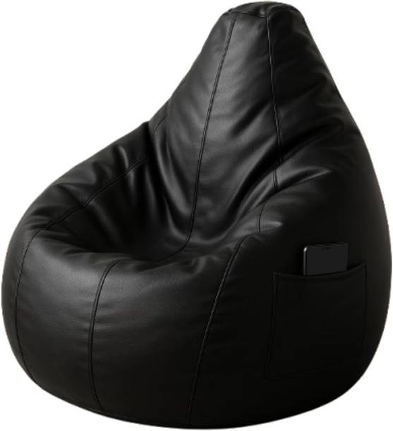 AV CART XL XL Black Bean Bag Combo With Cushion And Footrest Filled with Beans Bean Bag Sofa  With Bean Filling