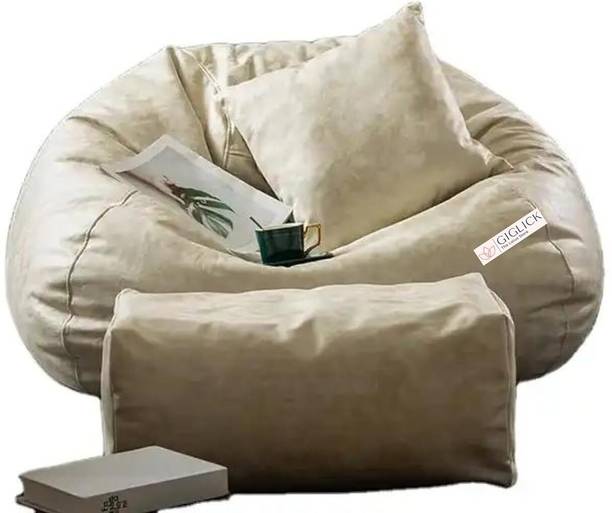GIGLICK 5XL Premium Imported Soft Vegan Leather Bean Bag with Rectangular Footrest & Cushion Bean Bag Chair  With Bean Filling
