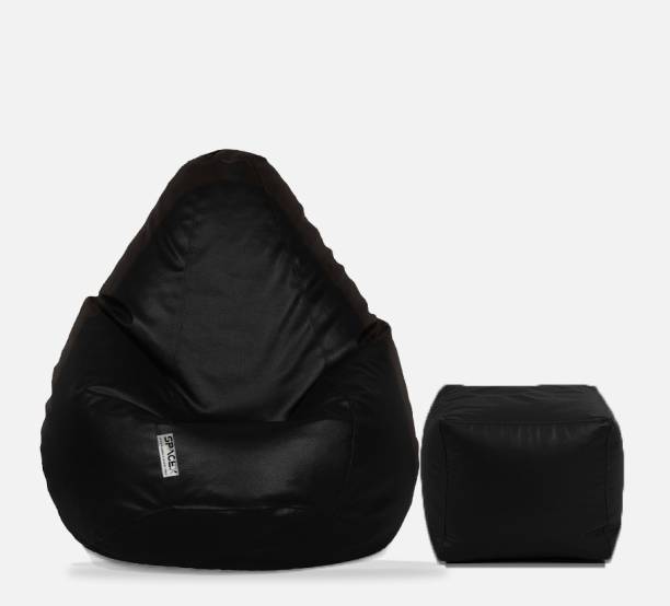 SPACEX XXXL Bean Bag with Square Puffy / Stool Ready to Use Filled With Beans Teardrop Bean Bag  With Bean Filling