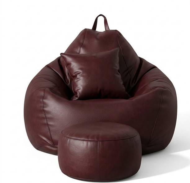 GIGLICK 4XL Bean Bag Cushion and Footrest Filled with Beans- Maroon Bean Bag Chair  With Bean Filling