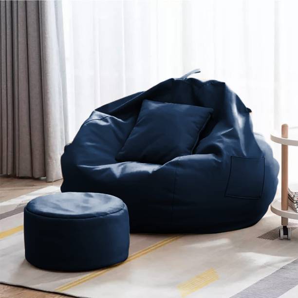 GIGLICK XXXL Faux Leather Leatherette Bean Bag with Footrest and Cushion Filled with Beans Bean Bag Chair  With Bean Filling