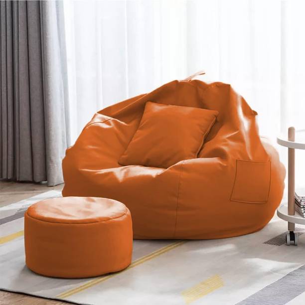 GIGLICK 4XL Bean Bag Cushion and Footrest Filled with Beans-Orange Bean Bag Chair  With Bean Filling