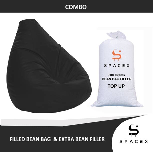SPACEX XXXL Leatherette Filled Bean Bag with Extra Top-up Bean Filler/Ready to use Teardrop Bean Bag  With Bean Filling