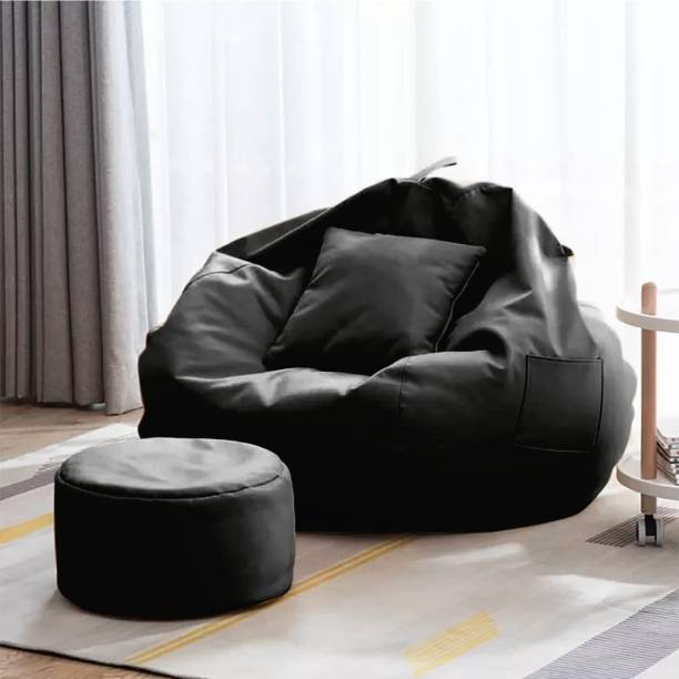 Swiner 4XL 4XL Bean Bag with Footrest & Cushion Ready to Use with Beans (Black - 4XL) Bean Bag Chair  With Bean Filling