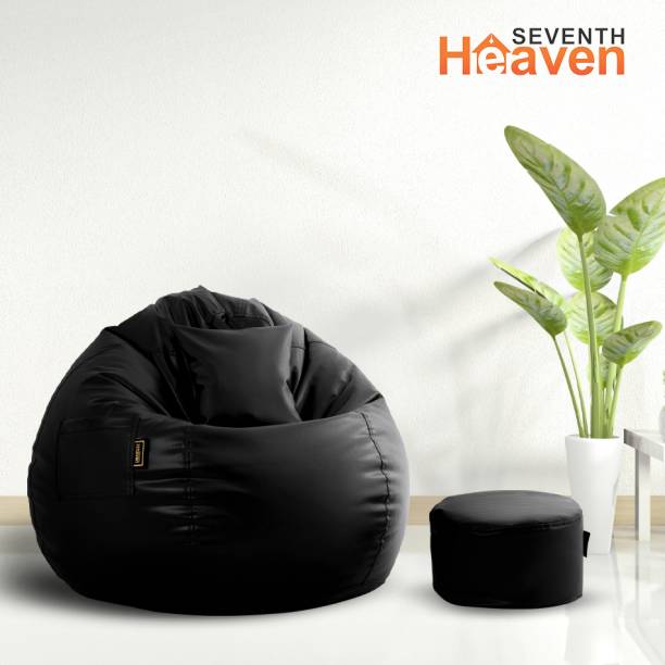 Seventh Heaven 4XL Filled Bean Bag with Cushion and Footrest - Scratch Resistant Premium Leatherite Bean Bag Chair  With Bean Filling
